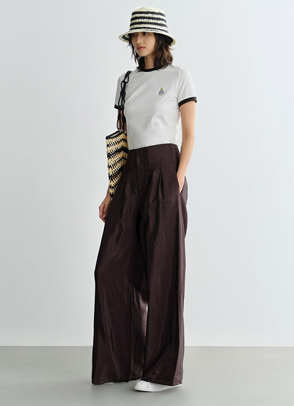 COMME MOI Lv Yan designer's new brown high-waisted pressed pleated wide-leg pants - LAKELYN.