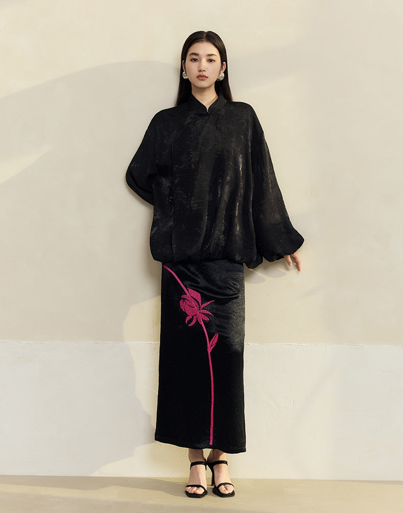 HECO Jacquard Stand-Collar Shirt Top Women - hand.