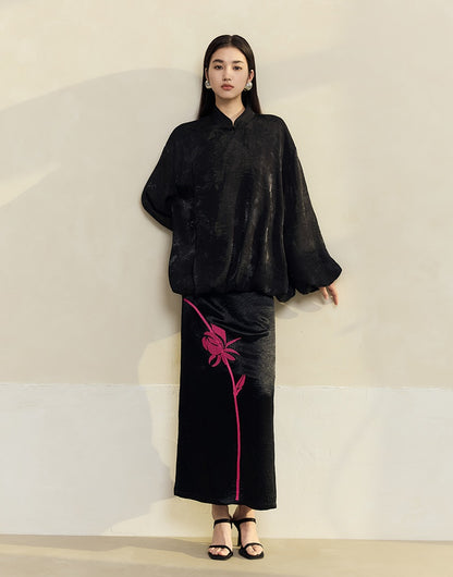 HECO Jacquard Stand-Collar Shirt Top Women - hand.