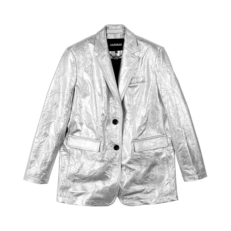 ANNAKIKI Designer Futuristic Leather Loose Silhouette Blazer-OKABE