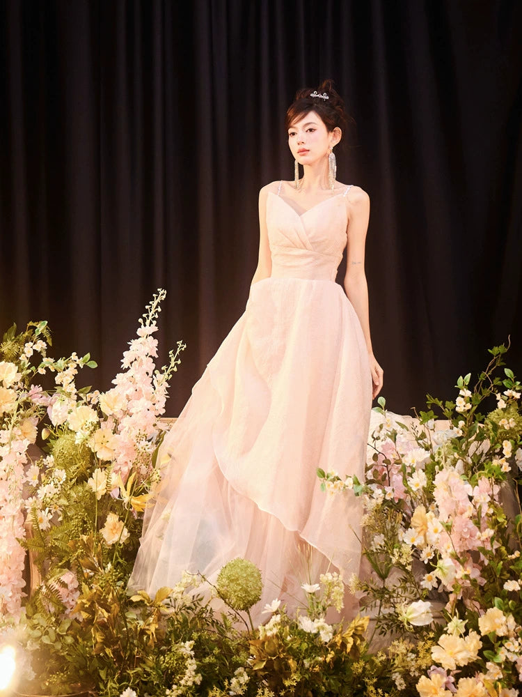 DOLLY High End Sleeveless Diamond High Waist Suspender Long Prom Dress-NORA