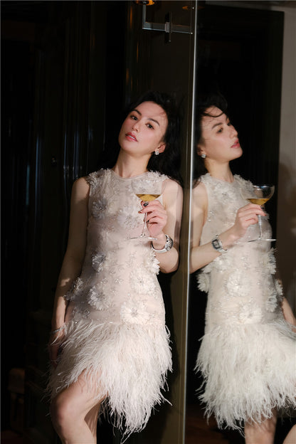 Wardrobes by Chen Luxury White Couture Embroidered Floral Feather bridal Dress- Sade