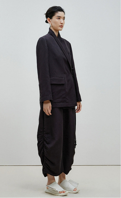 ZHUCHONGYUN black wrap style top and ruched pant outfit set-ARMSTRONG.