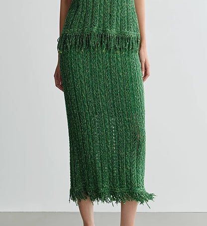 COMME MOI Lv Yan designer spring new women's beaded tassel cut-out knitted skirt - DAISY.
