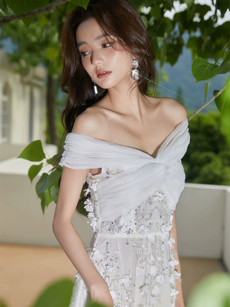 Spot Wardrobes by Chen Elegant White Embroidered applique  wedding Dress-Swiss