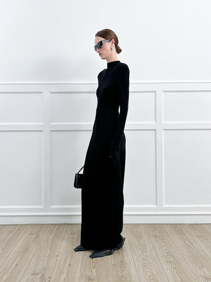 ANNAKIKI high-end acetate black shoulder slim long sleeve dress-CAROLE
