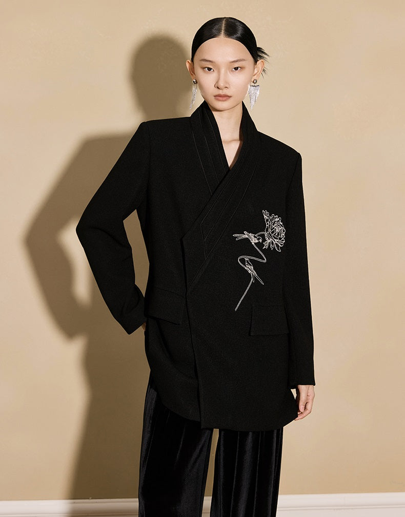 HECO Acetate Woven Embroidery V-Neck Blazer Women's Spring- LET.