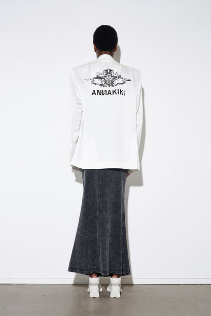 ANNAKIKI Designer White Acetate Print Loose Suit Jacket for Women - CRAVE