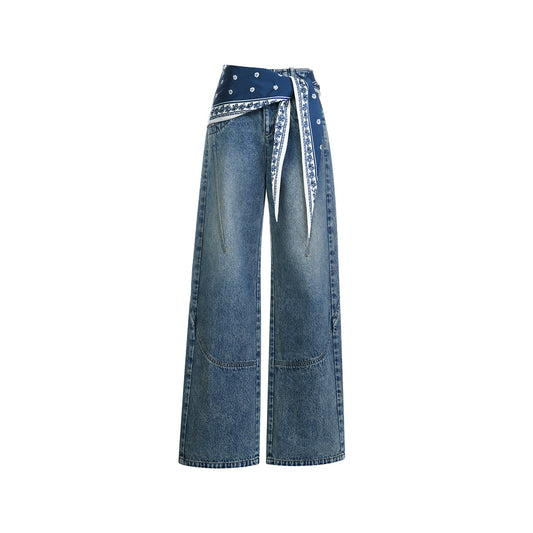 FAME frosted white printed silk scarf jeans  - SASKIA