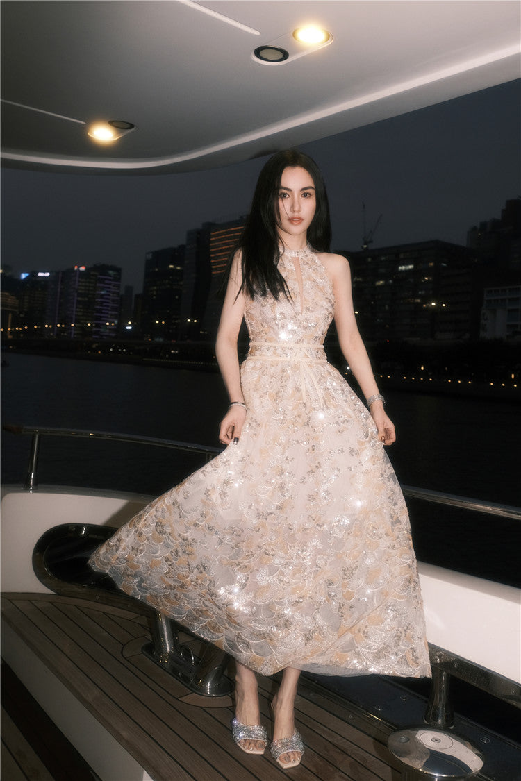 Wardrobes by Chen Gold  Couture with Floral Embroidery Sequin Banquet Dress-Onome