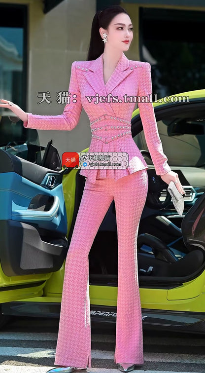 VJE Waist Suit Collar Top Micro Flared Pants Age-Reducing Suit - YOLA.