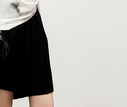 ZHUCHONGYUN  black flower bud drawstring belt loose shorts--REVY.