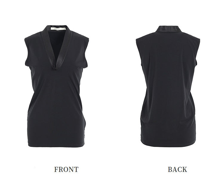 ZHUCHONGYUN Black Stand Up Collar Sleeveless Slim top--SHUN.