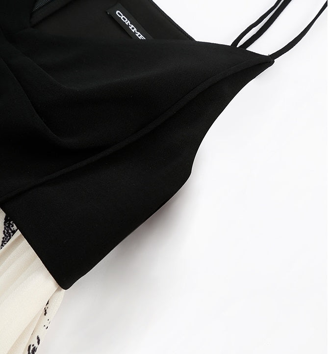 COMME MOI  resort style spliced strap bandeau print dress - SCARLET.