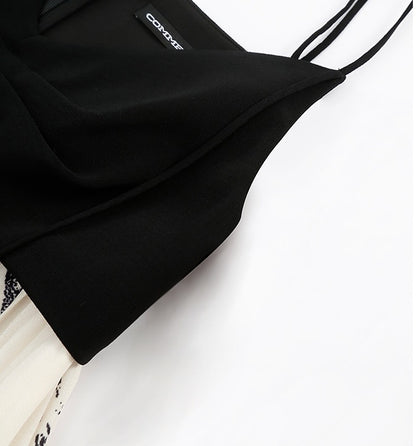 COMME MOI  resort style spliced strap bandeau print dress - SCARLET.