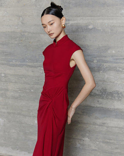 HECO acetate elegant red modified cheongsam dress women - leave.