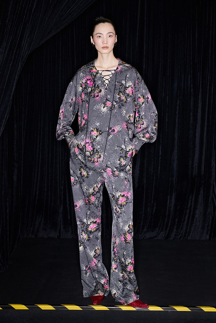 M essential Mackay designer cherry blossom print beads scissor neck loose top - NOCTAINE.