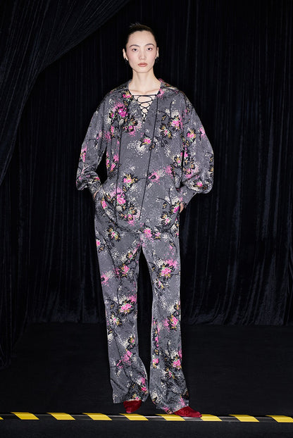 M essential Mackay designer cherry blossom print beads scissor neck loose top - NOCTAINE.