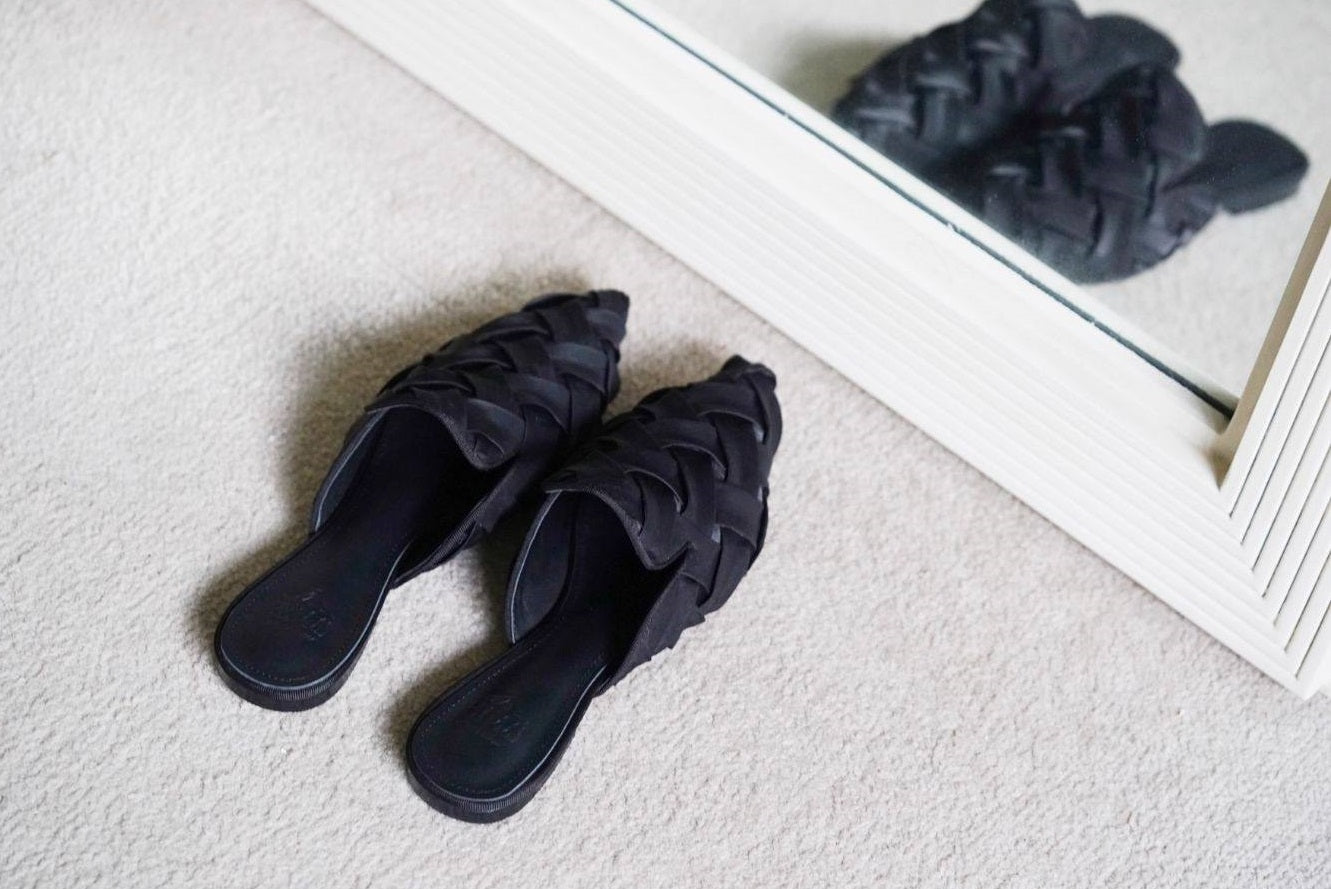 B-FEI pleated Miyake art fabric mules-WALIT.