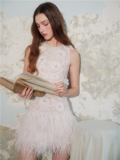 Wardrobes by Chen Luxury White Couture Embroidered Floral Feather bridal Dress- Sade