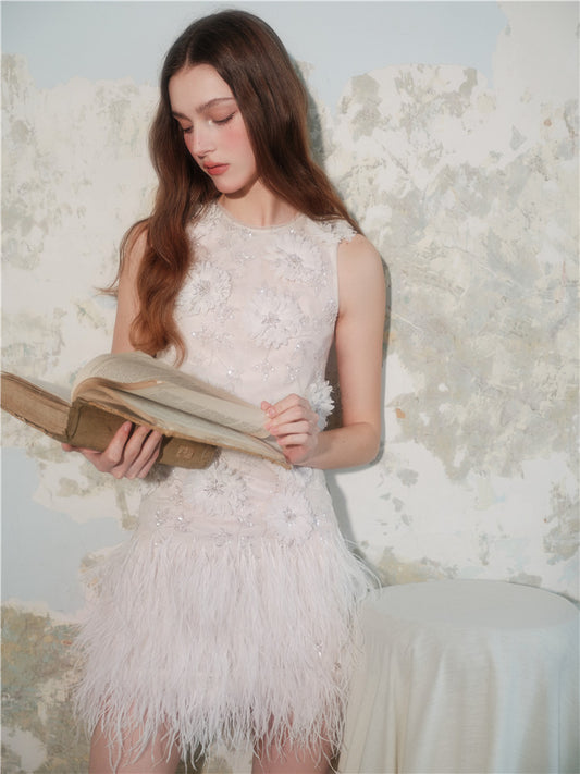 Wardrobes by Chen Luxury White Couture Embroidered Floral Feather bridal Dress- Sade