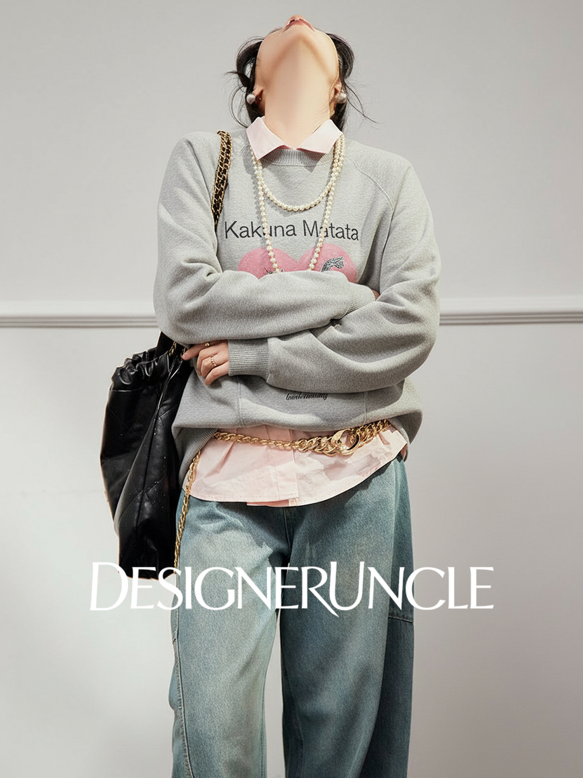 DGU×LAB "Airspace" gray crew neck loose lazy style printed top - HOLY