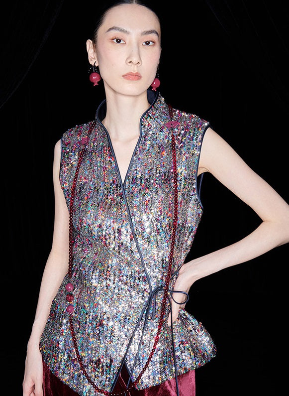 M essential Ma Kai designer Yao Ye embroidered fabric slim side vest - LAPT.