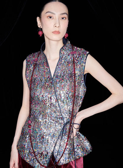M essential Ma Kai designer Yao Ye embroidered fabric slim side vest - LAPT.