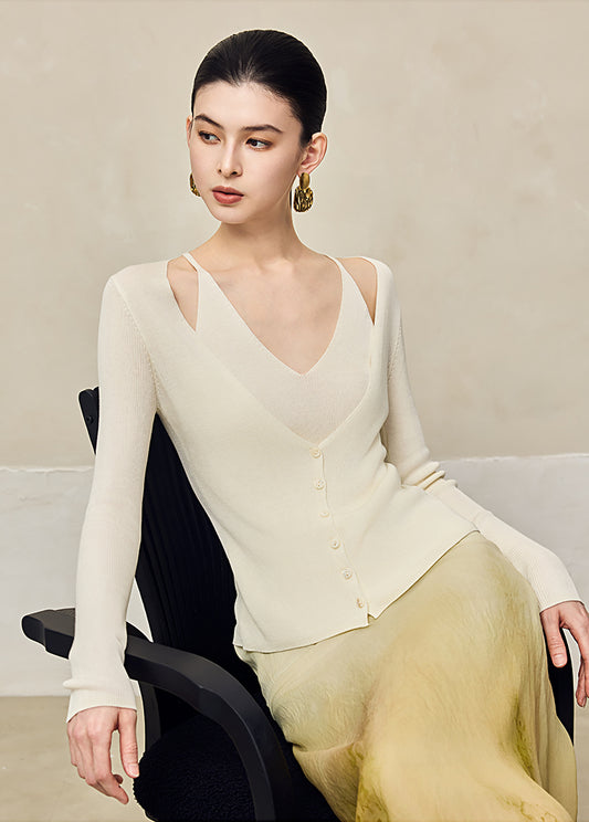 HECO Two Layered Knitted Long Sleeve Tops for Women - LIFE.