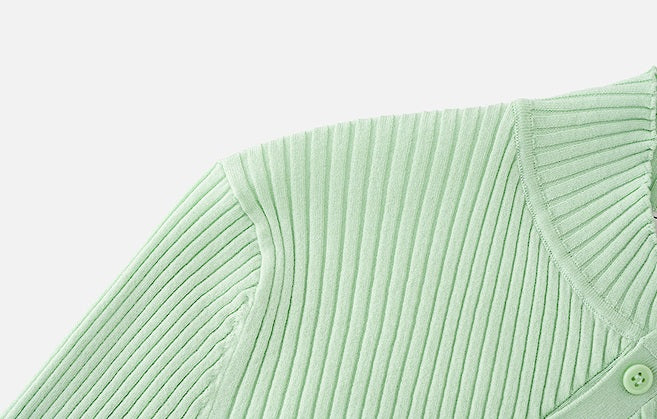 ZHUCHONGYUN stand-up collar slim diagonal placket knit top-BIBI.