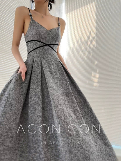 Aconiconi High End Gray V-Neck Sleeveless Hound Sooth Cocktail Dress- Kawashima Girl