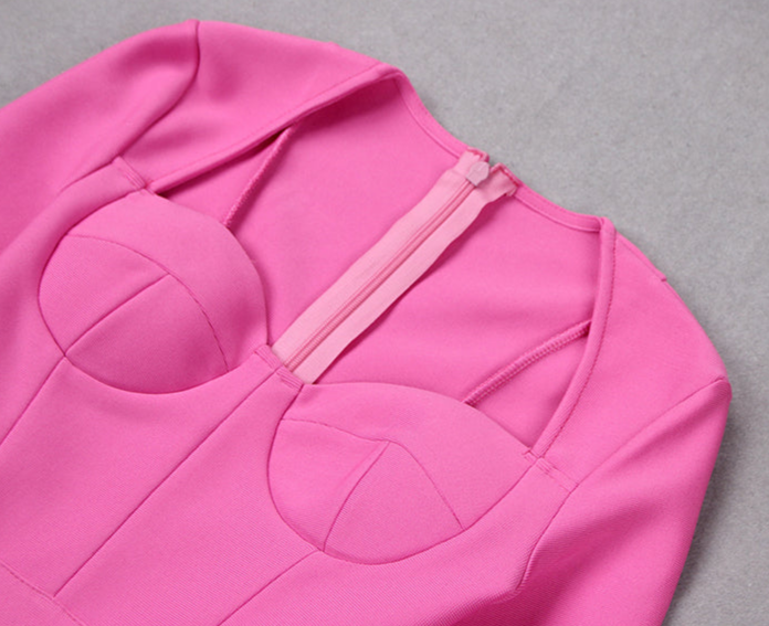 DOLLY Luxury Pink/Black Square Collar Long Bell Sleeves Slim Fit Short Date Dress-JANET