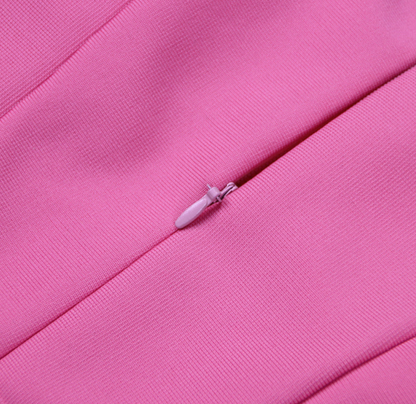 DOLLY Luxury Pink/Black Square Collar Long Bell Sleeves Slim Fit Short Date Dress-JANET