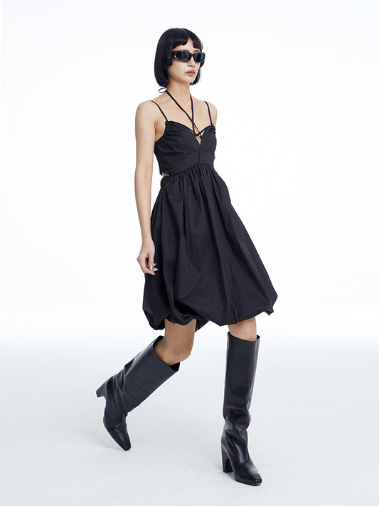 TINY IN black lace-up women's summer slip dress-SANDA