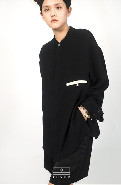 TUYUE white linen loose crew neck long-sleeved shirt - HOPPER.