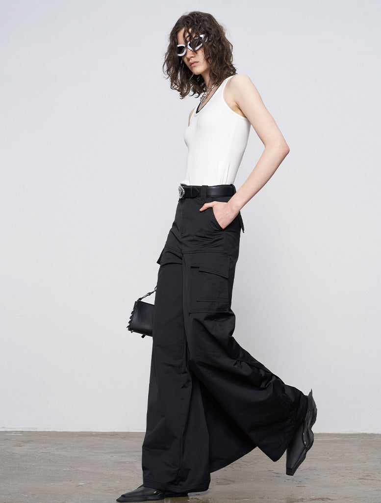 ANNAKIKI Slacks Fall and Winter Double Pocket Cargo Culottes-CHIXURU