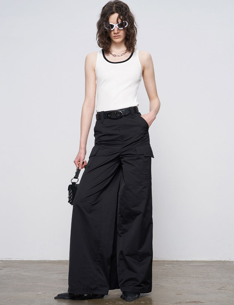 ANNAKIKI Slacks Fall and Winter Double Pocket Cargo Culottes-CHIXURU