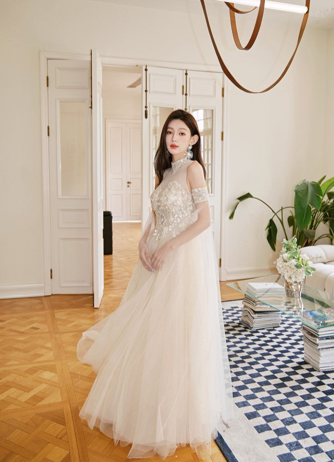 DOLLY Elegant Flower Stand Collar Sleeveless High Waist Tutu Wedding Dress-BELINDA