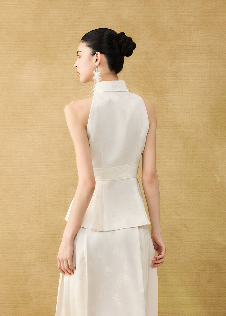 HECO Chinese stand-up collar pressed pleated vest top - SHADOW.