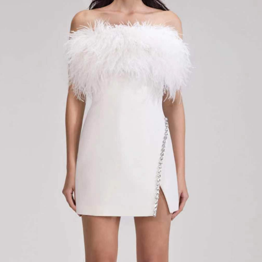 DOLLY Luxury Black Sleeveless Pink Feather Tube Top Short Slim Fit Birthday Dress-IRISA