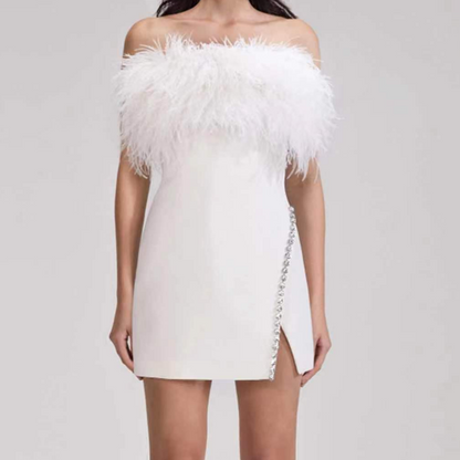 DOLLY Luxury Black Sleeveless Pink Feather Tube Top Short Slim Fit Birthday Dress-IRISA