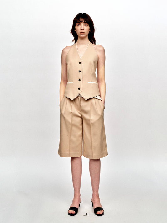 SERRER Contrasting halter neck design short vest wool top - SOPHIE.