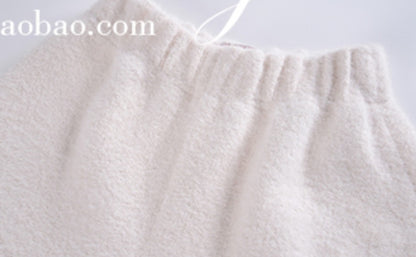 Le Palais Vintage Luxury White Fur Hand bag Plush Vest High Waist Wide-leg Pants Suit-Sonia