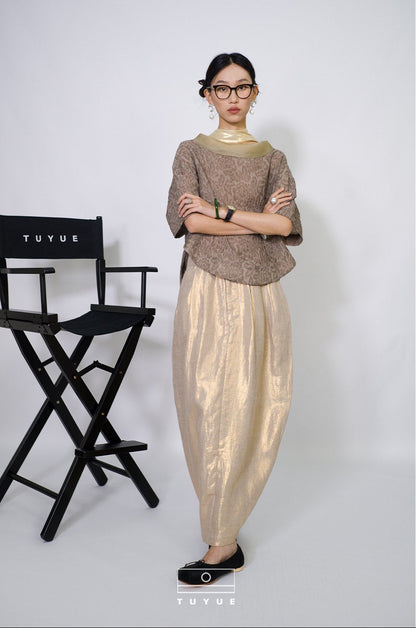 TUYUE  Silver White Linen Mid-Waist Covering Crotch Bud Skirt Long Skirt- NEZUKO.