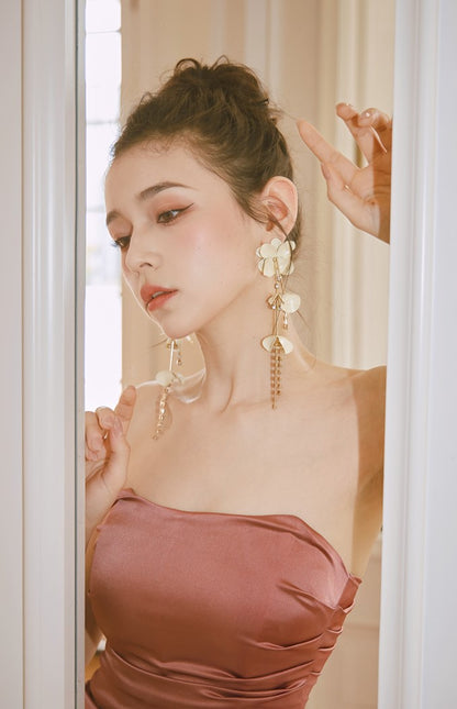 DOLLY Elegant French Style Sleeveless Tube Top Slim Fit Satin Short Dress-KARALINA