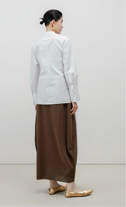 ZHUCHONGYUN brown loose cocoon knitted midi skirt-JERRY.