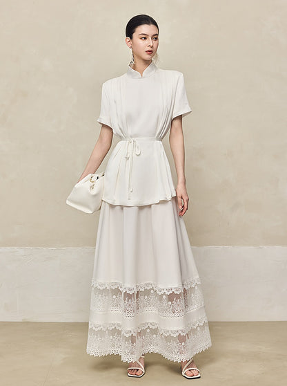HECO Acetate Hollow Lace A-line Long Skirt women - FLOW.
