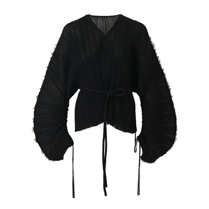 ZHUCHONGYUN black textured top and skirt outfit set with a belted waist-BRANDO.