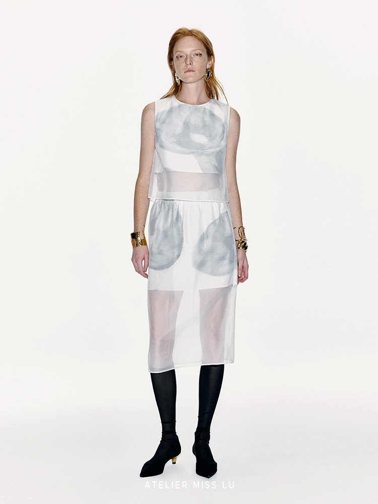 ATELIER MISS LU Calla Lily Print Two-piece Tulle Bolero - THILDA.