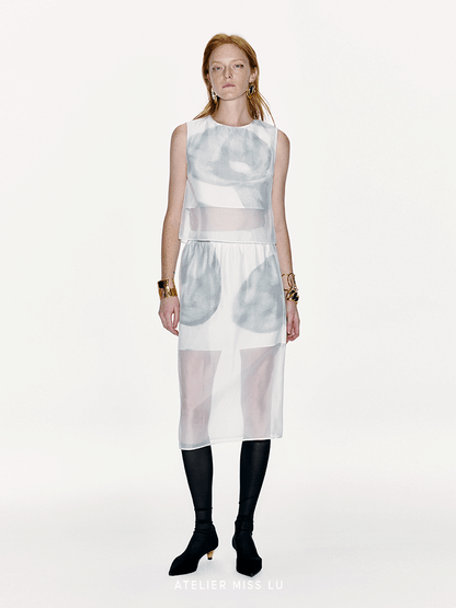 ATELIER MISS LU Calla Lily Print Two-piece Tulle Bolero - THILDA.
